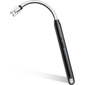ولاعة كهربائية، ولاعة شمعة مع قفل أمان، منفذ USB من النوع C، ولاعة قوسية مقاومة للرياح عديمة اللهب، ولاعة قابلة لإعادة الشحن مع شاشة عرض بطارية LED (أسود)