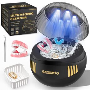 Ultrasonic Retainer Cleaner Machine 45Khz - Jewelry Cleaner with 6 LED Lights, Digital Timer, 4 Time Modes Portable Denture Cleaner Machine for Rings, Necklaces, Watches, All Dental Appliances