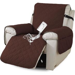 100% Waterproof Non-Slip Recliner Sofa Slipcover, Pet Cover for Recliner Chair with Elastic Straps, Washable Reclining Chair Cover Recliner Furniture Protector (Khaki, 28")