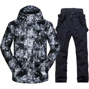 Mens Ski Jacket and Pants Set Ski Suit Winter Waterproof Windproof Hooded Snow Coat 2 Pieces Snowboarding Snowsuits