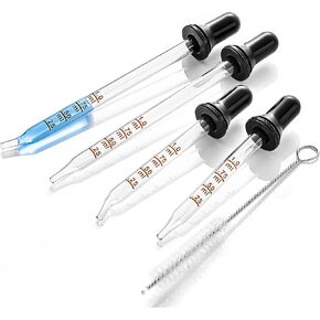 4 Pack 1ml Glass Eye Dropper with Measurement, Glass Medicine Droppers Tool, Long & Short, Bent & Straight Tip Calibrated Pipettes Dropper, Accurate Dose Dropper Measurer for Essential Oils Ear Lab