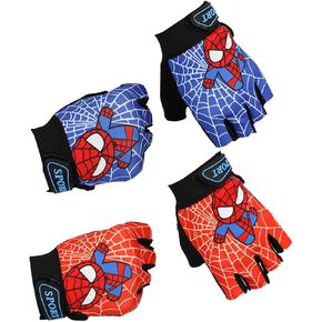 2 Pairs Monkey Bar Gloves, Spider Superhero Kids Fingerless Bike Gloves for Boy Girls Ages 5-8 9-12 Climbing Cycling Biking