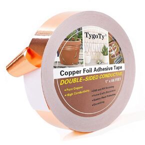 Copper Foil Self-Adhesive Tape 1inch X 66 FT 100% Pure Copper Double-Sided Conductive for Guitar, Stained Glass Soldering, Slugs,EMI Shielding, Crafts DIY, Electrical Repairs and Grounding