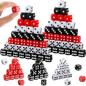 Poen 150 Packs Standard Game Dices 16mm Casino Theme Party Dice Acrylic D6 Dice Bulk Casino Dice for Casino Theme Party Board Games Vegas Birthday Party Supply(Black, Red, White,Square Corner)