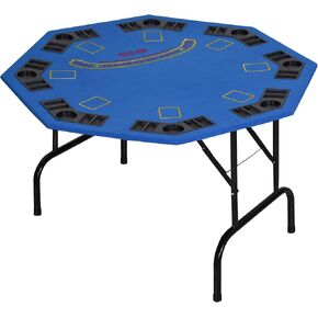 Soozier Poker Table Foldable, 47" Octagon Blackjack Poker Game Table for 8 Players with Cup Holders, Green Felt