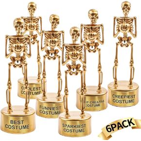 FOIMAS Halloween Best Costume Skeleton Trophy,6 Pack Halloween Skull Costume Contest Awards Gold Bones Game Prize for Kids Adult Halloween Costume Event Trophy School Classroom