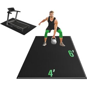 Yes4All 6'x4' Thick Rubber Exercise Mat for Floor Workouts, Durable & Low-Odor Large Gym, Non-Slip Workout Mats for Indoor/Outdoor