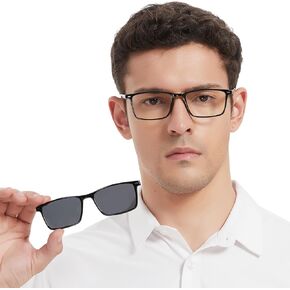 Blue Light Blocking Glasses Men with Polarized Sunglasses Clip for Driving, Computer Glasses Reduce Eyestrain