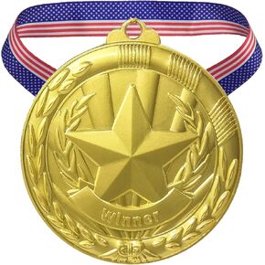 Gold Olympic Medals Award Medals Decorations Achievement Medals with Stars and Stripes American Flag V Neck Ribbon 2.56 Inch- Applicable Medals for Awards, Medals for Adults (Gold-1pc)