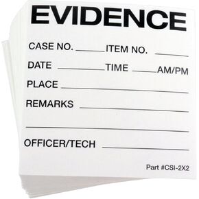 Evidence Labels, 2 inch x 2 inch - Pack of 100 - Ballpoint & Marker Friendly - Official Use