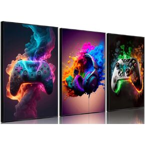 3pcs Game Room Decor Neon Gaming Posters Wall Art Gamer Accessories Theme Canvas Print Game Console Painting Picture for Children Youth Game Boys Bedroom Teen Wall Decor Unframed 12"x16"x3