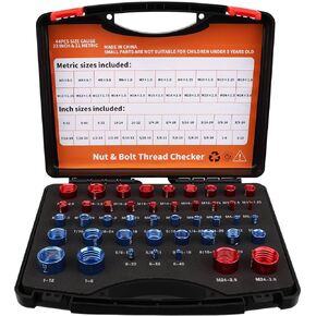 44pcs Nut and Bolt Thread Checker, Thread Gauge for Tricky Areas, 23 Inch & 21 Metric Sizes, Suitable for Inspecting Fixed Bolts or Threaded Holes, Bolt and Nut Identifier Gauge Tool Box