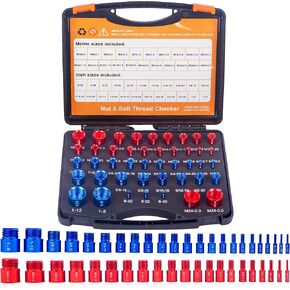 مدقق خيط الصواميل والمسمار - صندوق فحص الخيط العملي - سهل الاستخدام لمدقق الخيط القياسي والمتري - صندوق قياس معرف البراغي والصواميل المضغوط - 44 مقياسًا للذكور/الإناث in Kuwait