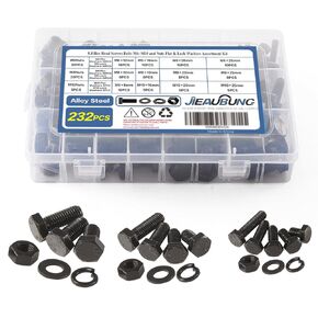 192PCS M8 x 30/40/50/60/70/80mm Hex Head Screws Bolts and Nuts Flat & Lock Washers Assortment Kit，Alloy Steel Grade 8.8，Yellow Zinc Plated，Replacement Fastener Screws，Fully Threaded