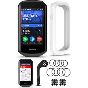 Garmin Edge 1050 Premium Cycling Computer Bundle - Color Touchscreen, Built-in Speaker, Training & Group Ride Features, Road Hazard Alerts with PlayBetter Silicone Case (Navy), Mounts, Tether & More