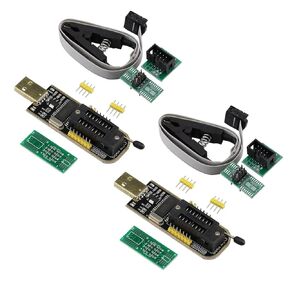 2PCS CH341A Programmer SPI Flash USB Mainboard Routing LCD BIOS 24 25 Series EEPROM Burning Recorder Burner USB-TTL Converter + 2 Set SOP16 to 8pin Converter SOP8 ISOIC8 IC Test Clip 8 pin