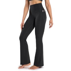 Women's Workout Flare Yoga Pants with Pockets High Waisted Bootcut Leggings Tummy Control 30''