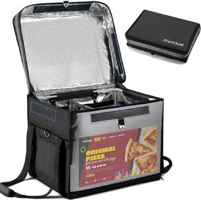 Insulated Food Delivery Bag for Delivery,Magnetic Catering Delivery Box with Support Frame/Cup Holders/Drink Carriers,Great for Catering,Restaurants,Delivery Drivers-XXL Fit 14'' Pizza box