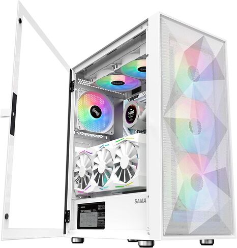 SAMA 3509 ATX Mid Tower Computer Case Steel Mesh Front Tempered Glass with Open Door 4 ARGB Fans Pre-Install USB3.0X2 360mm AIO Support at Front Black in Saudi Arabia