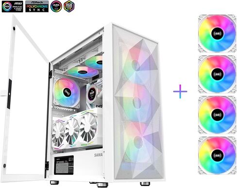 SAMA 3509 ATX Mid Tower Computer Case Steel Mesh Front Tempered Glass with Open Door 4 ARGB Fans Pre-Install USB3.0X2 360mm AIO Support at Front Black in Saudi Arabia