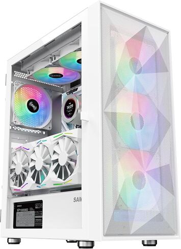 SAMA 3509 ATX Mid Tower Computer Case Steel Mesh Front Tempered Glass with Open Door 4 ARGB Fans Pre-Install USB3.0X2 360mm AIO Support at Front Black in Saudi Arabia