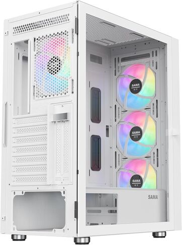 SAMA 3509 ATX Mid Tower Computer Case Steel Mesh Front Tempered Glass with Open Door 4 ARGB Fans Pre-Install USB3.0X2 360mm AIO Support at Front Black in Saudi Arabia