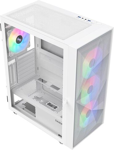 SAMA 3509 ATX Mid Tower Computer Case Steel Mesh Front Tempered Glass with Open Door 4 ARGB Fans Pre-Install USB3.0X2 360mm AIO Support at Front Black in Saudi Arabia
