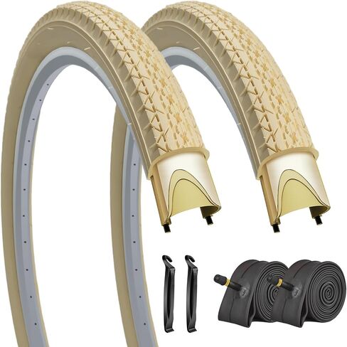 SIMEIQI 1 or 2 Pack 26"x2.125" Beach Cruiser Bike Tires Cream Color with or without Inner Tubes 26"x1.75"/2.125" Replacement Folding Bicycle Tyres for City Commuter Urban Pavement in Saudi Arabia