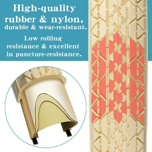 SIMEIQI 1 or 2 Pack 26"x2.125" Beach Cruiser Bike Tires Cream Color with or without Inner Tubes 26"x1.75"/2.125" Replacement Folding Bicycle Tyres for City Commuter Urban Pavement in Saudi Arabia