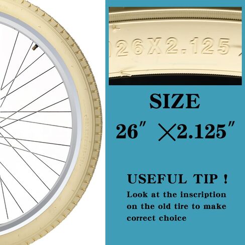 SIMEIQI 1 or 2 Pack 26"x2.125" Beach Cruiser Bike Tires Cream Color with or without Inner Tubes 26"x1.75"/2.125" Replacement Folding Bicycle Tyres for City Commuter Urban Pavement in Saudi Arabia