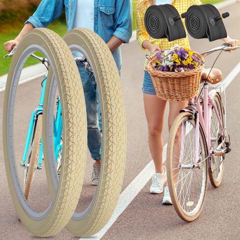 SIMEIQI 1 or 2 Pack 26"x2.125" Beach Cruiser Bike Tires Cream Color with or without Inner Tubes 26"x1.75"/2.125" Replacement Folding Bicycle Tyres for City Commuter Urban Pavement in Saudi Arabia