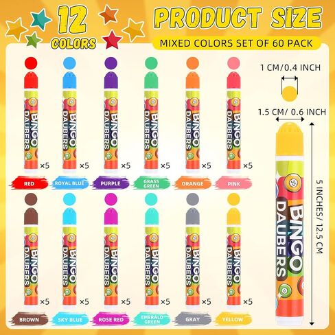 Crtiin 60 Pack Mixed Colors Set of Bingo Daubers Dot Markers Bingo Supplies in 12 Colors Dot Art Markers Dot Paint Craft Ideal for Art and Crafts Painting Supplies Drawing Coloring in Saudi Arabia