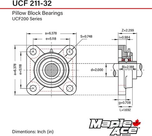 MAPLE ACE UCF211-32 R3 حامل شفة مانع للتسرب ثلاثي الشفاه 2 بوصة، 4 مسامير صلبة (قطعة واحدة) in Kuwait