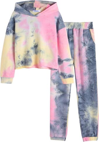 Greatchy Girls Clothes Tie Dye Sweatshirt Hoodies Pullover Tracksuit Sweatsuits Set Outfits Pants Sweatpants With Pockets in Saudi Arabia