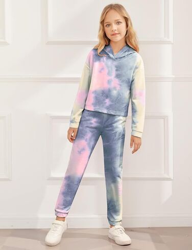 Greatchy Girls Clothes Tie Dye Sweatshirt Hoodies Pullover Tracksuit Sweatsuits Set Outfits Pants Sweatpants With Pockets in Saudi Arabia