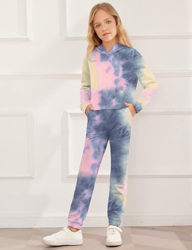 Greatchy Girls Clothes Tie Dye Sweatshirt Hoodies Pullover Tracksuit Sweatsuits Set Outfits Pants Sweatpants With Pockets in Saudi Arabia