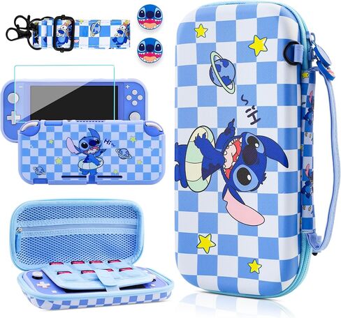 GOODVANCE Blue Carrying Case Compatible with Nintendo Switch Lite, Cute Anime for Stit Boys Portable Travel Switch Accessories Kit with Protective Case, HD Screen Protector, Shoulder Strap & Thumb Cap in Saudi Arabia