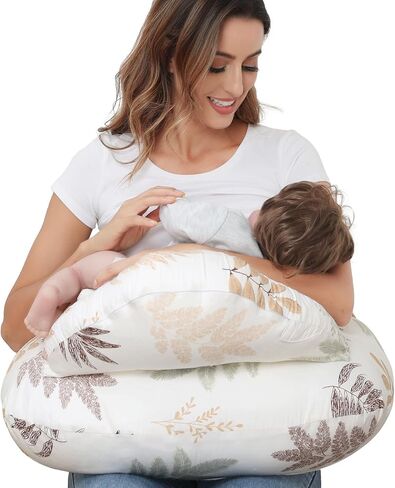 Nursing Pillow for Breastfeeding, Breastfeeding Essentials for Newborn, More Support for Mom and Baby, with Adjustable Waist Strap and Removable Cotton Cover (Big Leaves) in Saudi Arabia