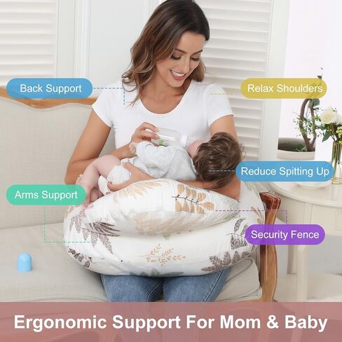 Nursing Pillow for Breastfeeding, Breastfeeding Essentials for Newborn, More Support for Mom and Baby, with Adjustable Waist Strap and Removable Cotton Cover (Big Leaves) in Saudi Arabia