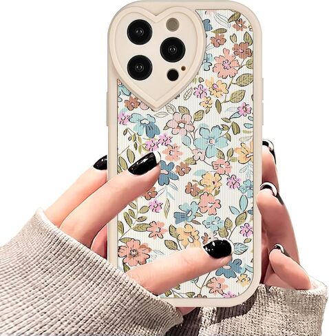 متوافق مع حافظة iPhone 14 Wild Floral [إطار عدسة على شكل قلب لطيف] [حماية فاخرة ضد الصدمات] حافظة iPhone 14 باللون الأبيض الكريمي للنساء والفتيات in Kuwait