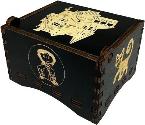 Youtang Coraline Music Box Engraved Wooden Gifts Mini Musical Box Play Dreaming for Birthday/Anniversary/Valentine's Day/Christmas (Wind up, Black) in Saudi Arabia
