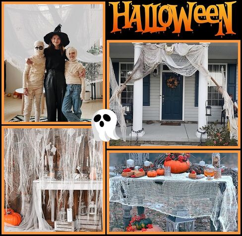 Watayo 315 x 85 Inch Halloween Creepy Cloth - Black Halloween Scary Spooky Cloth - Windows Doorways Cover Gauze for Halloween Party Haunted House Decorations in Kuwait