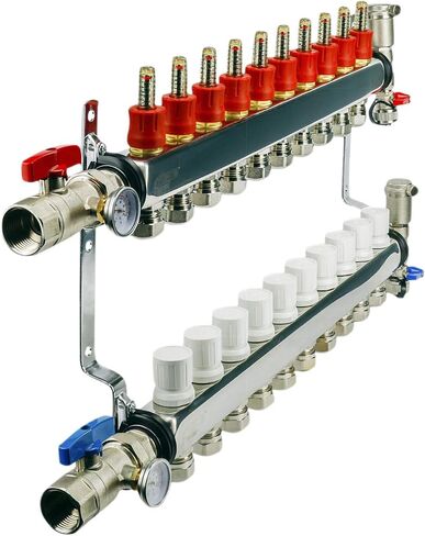 صمام خط الوسط NQT110-5 PEX مشعب 1/2 بوصة لنظام التدفئة المشع؛ مع الصمامات، والفتحات، وأجهزة القياس، وأقواس التثبيت؛ الفولاذ المقاوم للصدأ. 10 منافذ (5 عبوات) in Saudi Arabia