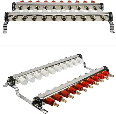 صمام خط الوسط NQT110-5 PEX مشعب 1/2 بوصة لنظام التدفئة المشع؛ مع الصمامات، والفتحات، وأجهزة القياس، وأقواس التثبيت؛ الفولاذ المقاوم للصدأ. 10 منافذ (5 عبوات) in Saudi Arabia