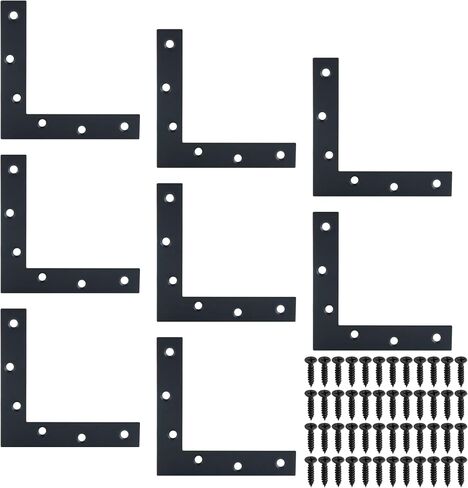 Alise L Flat Brackets,Corner Bracket Black Corner Brace Mending Plate Repair 120mm x 120mm Stainless Steel Flat Braces for Wood Tables, Chairs, Sofas, Beds, Cabinets, Doors and Windows,Pack of 8 in Saudi Arabia
