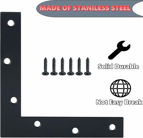 Alise L Flat Brackets,Corner Bracket Black Corner Brace Mending Plate Repair 120mm x 120mm Stainless Steel Flat Braces for Wood Tables, Chairs, Sofas, Beds, Cabinets, Doors and Windows,Pack of 8 in Saudi Arabia