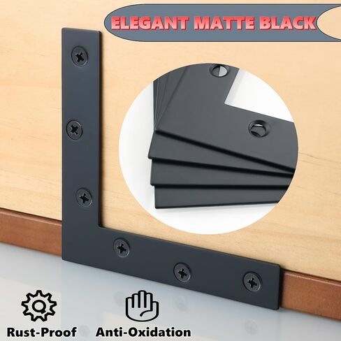 Alise L Flat Brackets,Corner Bracket Black Corner Brace Mending Plate Repair 120mm x 120mm Stainless Steel Flat Braces for Wood Tables, Chairs, Sofas, Beds, Cabinets, Doors and Windows,Pack of 8 in Saudi Arabia