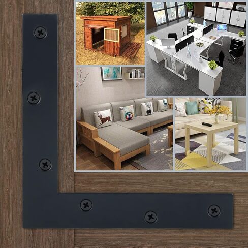 Alise L Flat Brackets,Corner Bracket Black Corner Brace Mending Plate Repair 120mm x 120mm Stainless Steel Flat Braces for Wood Tables, Chairs, Sofas, Beds, Cabinets, Doors and Windows,Pack of 8 in Saudi Arabia