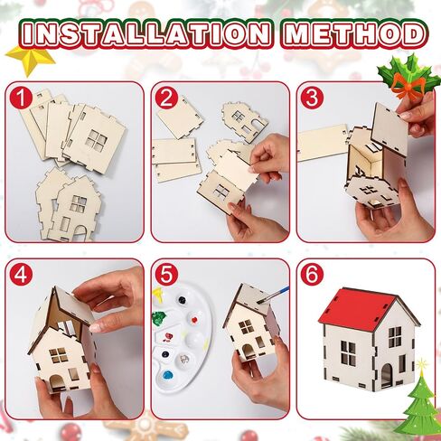 Hiboom 12 Pieces DIY Christmas Village Sets Wood Village Houses for Kids Adult Christmas Mini Wooden House Crafts Gift for Winter Xmas Party Decorations in Kuwait