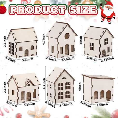 Hiboom 12 Pieces DIY Christmas Village Sets Wood Village Houses for Kids Adult Christmas Mini Wooden House Crafts Gift for Winter Xmas Party Decorations in Kuwait